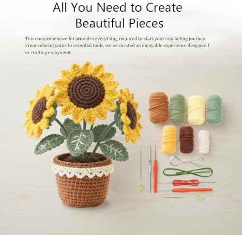 ADDZRZR Easy Crochet Sunflower Kit for Beginners Adults,Includes 8 Yarns,7 Crochet Hooks & More, Beginner Crochet and Knitting Kits for Adults & Teens - Image 6