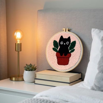 Punch Needle Kit for Beginners Adults Plant Cat, with Embroidery Hoop - Image 6