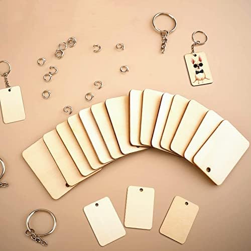 Happyay 30Pcs Unfinished Wood Pieces, Rectangle Wood Pieces with 30 Pcs Key Rings and Hemp Rope, for Craft Projects, Hanging Decorations, Painting, Laser Engraver - Image 7