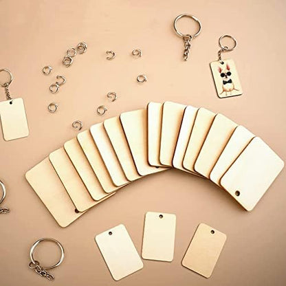 Happyay 30Pcs Unfinished Wood Pieces, Rectangle Wood Pieces with 30 Pcs Key Rings and Hemp Rope, for Craft Projects, Hanging Decorations, Painting, Laser Engraver - Image 7