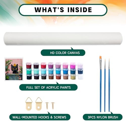 Paint by Numbers Kit for Adults Beginner, Black Cat Adult Paint by Number Kits on Canvas, DIY Easy Acrylic Watercolor Oil Paint by Number for Adults Teens Cute Animal for Home Decor Gift 16x20 Inch - Image 5