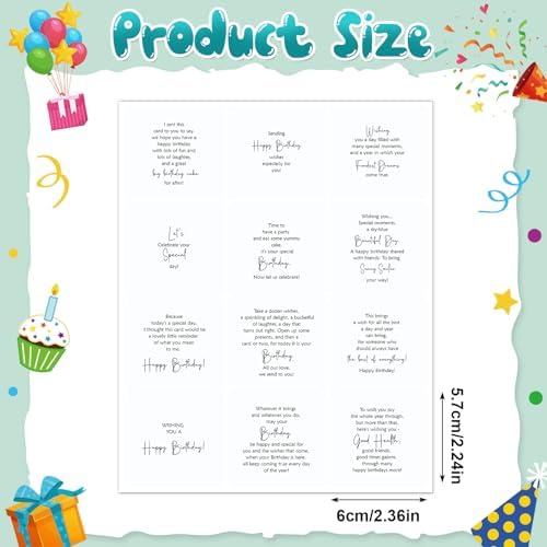 Watersay 240 Pcs Happy Birthday Peelable Stickers, 2.36 x 2.36 Inches - Image 2