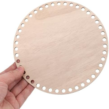 PATIKIL 8" Diameter Crochet Basket Bottom, 4Pcs Round Blank Crochet Knitting Wooden Base for DIY Crafts Weaving Basket Making Supplies Home Decoration, Brown - Image 3