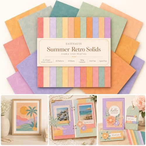 Vintage Scrapbook Paper 6x6 Double Sided, Retro Patterned Paper Pack - Decorative Craft Cardstock & Scrapbooking Supplies for Card Making, Junk Journal Ephemera, Mini Albums, 24 Sheets by EASYHAUTE