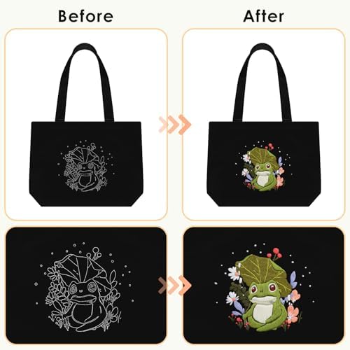 ERKOON Embroidery Canvas Tote Bag for Beginners, Floral Arts Crafts Cross Stitch Kits for Adults Including Stamped Embroidery Bag with Hoops, Needle, Instruction and Color Threads (Frog) - Image 4