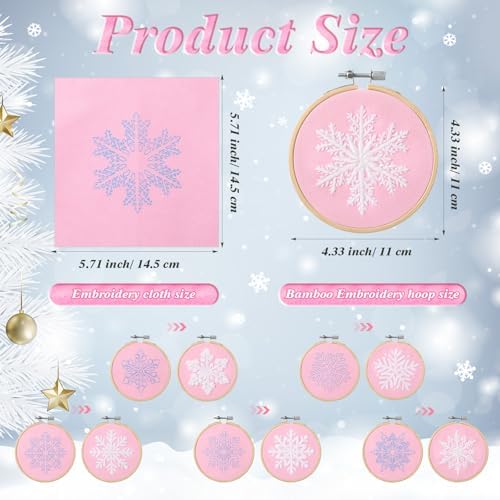 Roowest 6 Sets Christmas Embroidery Kits Snowflake Ornament DIY,Pink - Image 3