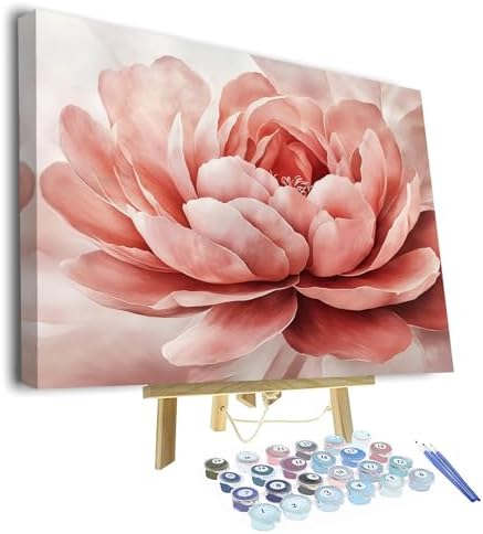 TUMOVO Framed Paint by Numbers for Adults - Pink Flower Canvas Art & Vibrant Botanical Design, Adult Paint by Number Kits with Floral Wall Decor, Color by Number Craft Kits - 16"x20" by TUMOVO