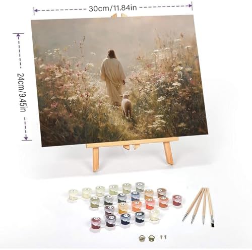 Jesus Paint by Numbers Kit for Adults Framed Canvas, with Wooden Easel - Image 3