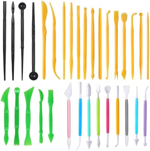 32Pcs Clay Sculpting Tools, Polymer Clay Art Tool Set Cake Decorating Hand Tools, DIY Plastic Pottery Tool Kit for Embossing Fondant Crafts by Unknown