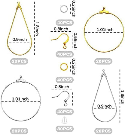 Earring Making Kit with 740 PCS Beading Hoop Earring Finding Component Accessories Hooks Jump Rings Loop Earring Backs Beads and Charms for Jewelry Making(740) - Image 2