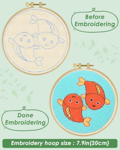 ERKOON Punch Needle Kit Beginners Adults, Zodiac Easy Embroidery Set for Starter Art Craft, Needling Punching Project with Patterns, Tools, Yarns, Hoop, Instruction (Pisces) - Image 3