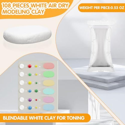 WinnerWhy 108 Pcs Air Dry Clay Bulk 57oz Air Dry Modeling Clay Soft DIY Ultra Light Modeling Clays Foam Magic Crafts for Sculpting Kids Gifts Party School Supplies for Crafts Artistic (White) - Image 2