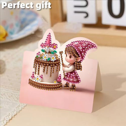 C'eitura 6Pcs 5D Diamond Art Painting Birthday Cards Kit, DIY Cute Girl Birthday Cake Special Shaped Gem Art Greeting Cards with Envelopes, Handmade Gift for Adults - Image 7