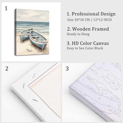 Natuyalo Paint by Numbers Kit with Framed - Boat on Beach Paint by Numbers for Adults Beginner Seascape DIY Acrylic Painting by Numbers Kit Colorful Paintworks Artwork, 12x16 Inch - Image 4