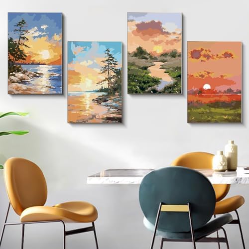 4 Pack Framed Paint by Numbers Kit for Adults with Wooden Easel 8x12 Inch - Image 2
