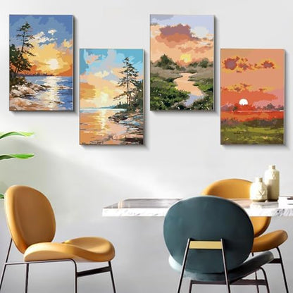 4 Pack Framed Paint by Numbers Kit for Adults with Wooden Easel 8x12 Inch - Image 2