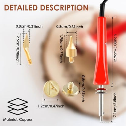 Wood Burning Tip Set, 26 Letters Wood Burning Tip Kit Copper Letter Number Soldering Iron Stencils DIY Embossing Carving Head Tools Wood Burning Set for DIY Embossing and Carving Crafts Wood Burning - Image 2