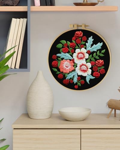 ERKOON Embroidery Kit for Beginners, Flower Cross Stitch Set for Include Embroidery Cloth Hoops Threads for Craft Lover Hand Stitch with Embroidery Skill Techniques (Dream Black Cloth) - Image 7
