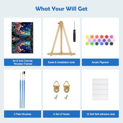 MOGTAA Starry Sky Paint by Numbers Kit for Adults Beginners with Frame, Lake and Mountains Adult Paint by Number Kits on Canvas with Easel, Easy DIY Oil Painting Kits for Home Decor, 8x12in - Image 5