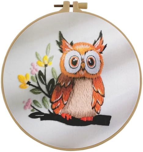 Embroidery Starter Kit for Adult Beginner with Owl Pattern Hand Stitch Set by Esffaci