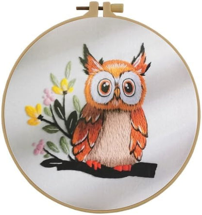 Embroidery Starter Kit for Adult Beginner with Owl Pattern Hand Stitch Set by Esffaci