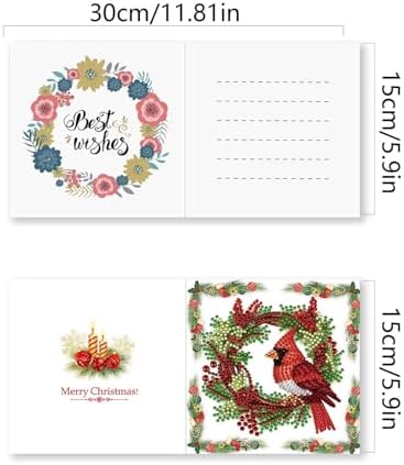 DIY Diamond Greeting Cards Set Christmas, 5D DIY Diamond Art Painting Greeting Card, DIY Christmas Card Making Kits for Family Friends Handmade Gift-#10-Christmas Poinsettia - Image 3