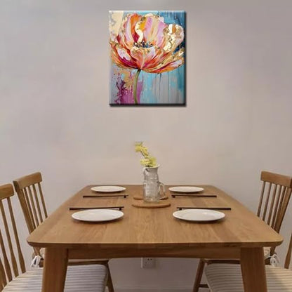 Aihonmin Beautiful Floral Paint by Number for Adult and Kids Beginner,Pink Petal Canvas Oil Painting Kit Digital Painting,Vintage Watercolor Living Room Decoration,(Without Frame - Image 4