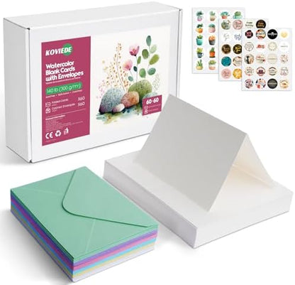 KOVIEDE 60 Pack Foldable Blank Watercolor Cards with Envelopes 4" x 6" by KOVIEDE