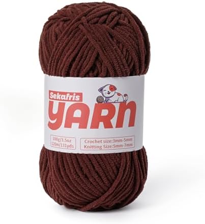 Plush Chunky Chenille Yarn for Crocheting, Soft Fluffy Velvet Yarn for Crocheting, Fuzzy Baby Blanket Knitting Yarns, 100g/131yds Bulky Amigurumi Yarns（Dark Coffee） by Sekafris