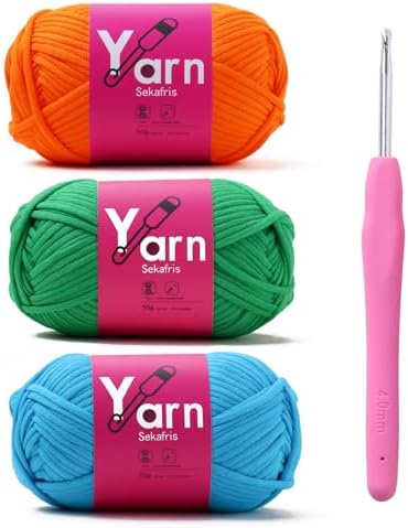 Beginner Yarn for Crocheting Cotton Crochet Yarn #4 Mixed Colors by Sekafris
