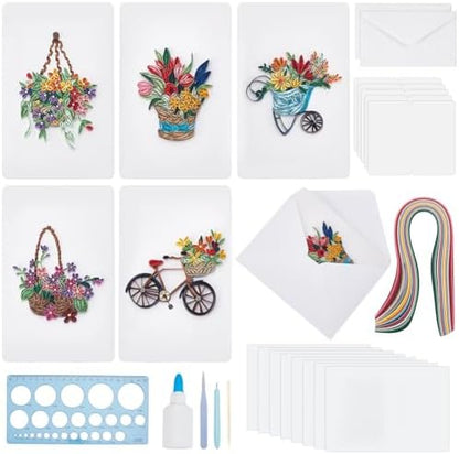 WEBEEDY 20 Sets Paper Quilling Kit for Adult Beginner DIY Flower Basket Themes Quilling Blank Card Kit 5 Styles Flower Basket Greeting Card Making Kit with Instruction for Birthday Halloween Christmas by WEBEEDY
