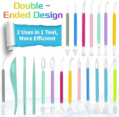 VYNFLICK 20pcs Clay Tools, Pottery Carving Tools, Practical Polymer Clay Sculpting Tools Kit, Air Dry Clay Tools Set for Adults, Pottery Craft, Sculpting,Modeling,Shaping - Image 2