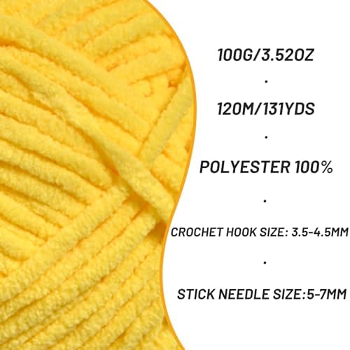 2 Pack Plush Chunky Chenille Yarn for Crocheting, Soft Fluffy Velvet Yarn for Crocheting Amigurumi, Fuzzy Baby Blanket Knitting 200g/262yds Bulky(2 Yellow) - Image 2