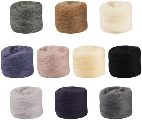 FASHEWELRY 1.76 OZ Needle Felting Wool Roving Black White Gray Nature Wool Roving Yarn DIY Handmade Spinning Felt Kit for Felted Animal Needle Felting Supplies - Image 7