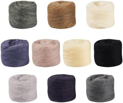 FASHEWELRY 1.76 OZ Needle Felting Wool Roving Black White Gray Nature Wool Roving Yarn DIY Handmade Spinning Felt Kit for Felted Animal Needle Felting Supplies - Image 7