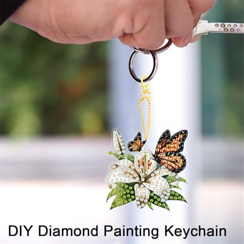 15 pcs Summer Theme Diamond Art Keychain Ornaments Double Sided 5D DIY Diamond Painting Keychain Kits for Adults Key Ring Art Pendant Decor (Flowers-2) - Image 6