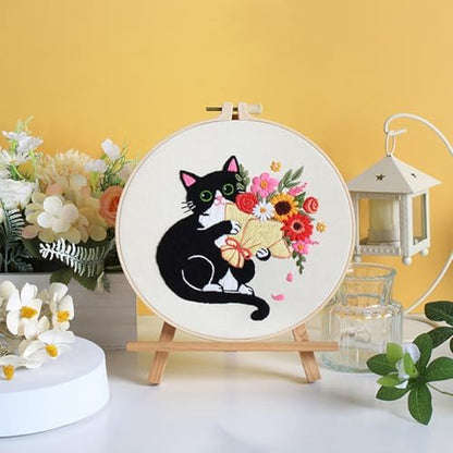 Nuberlic Embroidery Kits for Beginners with Cat and Flower Pattern - Image 4