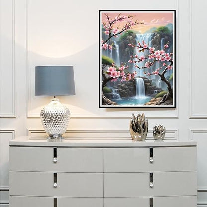 Paint by Numbers with Frame Wooden Easel-Plum Blossom Paint by Number Adult,Waterfall Paint by Numbers Framed Canvas,Adult Paint by Number Kits on Canvas Framed Gifts and Home Wall Decor 12x16inch - Image 2
