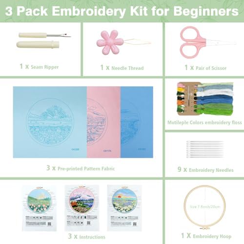 RidaaFri Embroidery Kit for Beginners, 3PC Floral Mount Sunshine Patterns - Image 3