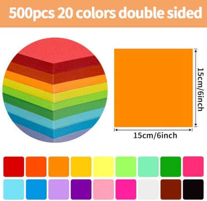 Praisebank Origami Paper, 500pcs 6x6 inch, Double Sided Color, Origami Kit with Guide instruction for Crafts - Image 2
