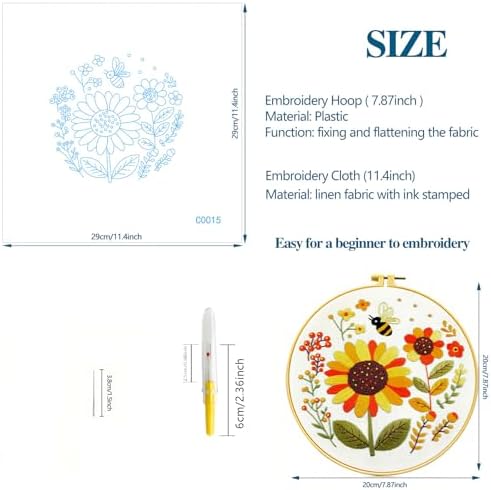 Zhenqing Bees & Flowers Embroidery Kit 11.4x11.4cm - 4-Piece Complete Cross Stitch Set with Pre-Printed Fabric, Threads, Hoop, Needles & Instructions | DIY Craft for Adults, Beginners-Friendly (C0046) - Image 3