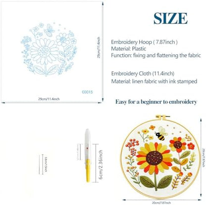 Zhenqing Bees & Flowers Embroidery Kit 11.4x11.4cm - 4-Piece Complete Cross Stitch Set with Pre-Printed Fabric, Threads, Hoop, Needles & Instructions | DIY Craft for Adults, Beginners-Friendly (C0046) - Image 3