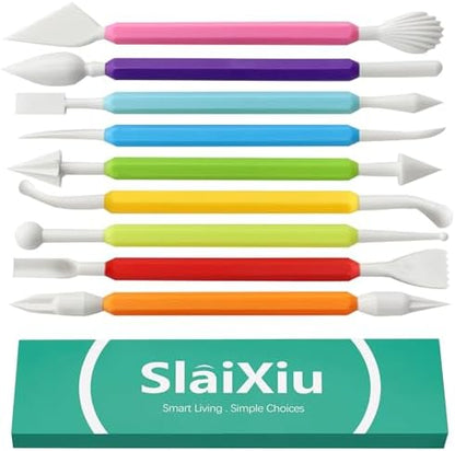 slaixiu 9 Pcs Clay Sculpting & Carving Tools Kit, Double Head Pottery & Ceramic Modeling Set for Air Dry Clay, Lippan Art Material for Kids & Adults DIY Crafts by slaixiu