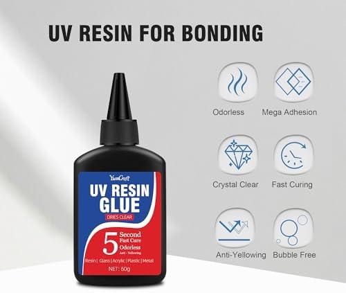 UV Resin Kit with Light, 60g UV Glue with Rechargeable Light, 5 Second Fast Cure UV Glue Adhesive, Clear Repair Kit for Welding Resin, Jewelry Bonding, Plastic, Glass, Acrylic, Craft Decoration - Image 2