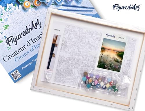 Figured'Art Paint by Numbers for Adults with Frame Peaceful Lake 16"x20" - Craft Art Painting DIY Kit Canvas Already Stretched on a Wooden Frame - Image 5