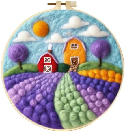 CaptainCrafts Needle Felting Kit, Wool Felt Supplies, Embroidery Hoops, Wool Painting Tools Needle Felting Starter Kit for DIY Decoration (Purple Garden Village) by CaptainCrafts