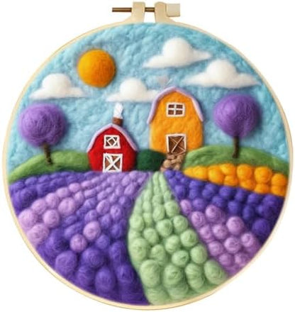 CaptainCrafts Needle Felting Kit, Wool Felt Supplies, Embroidery Hoops, Wool Painting Tools Needle Felting Starter Kit for DIY Decoration (Purple Garden Village) by CaptainCrafts