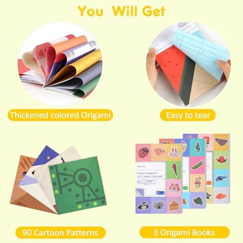 Origami Paper Kit for Kids Ages 5-8 8-12 Easy-Fold Set with Guide Book (90 Patterns: Beginner to Advanced) : Perfect Party Favors,classroom craft, Birthday /Holiday / DIY Gifts for Kids - Image 5