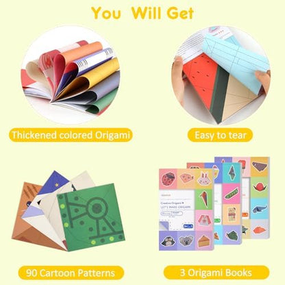 Origami Paper Kit for Kids Ages 5-8 8-12 Easy-Fold Set with Guide Book (90 Patterns: Beginner to Advanced) : Perfect Party Favors,classroom craft, Birthday /Holiday / DIY Gifts for Kids - Image 5