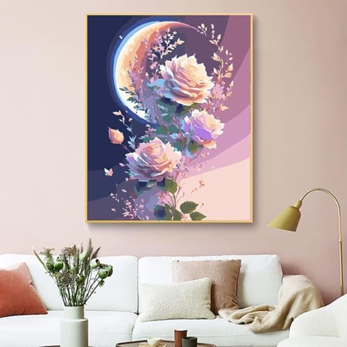 ZRIZQ Paint by Numbers Kit for Adults Beginner,Flowers Moon,16x20 - Image 3